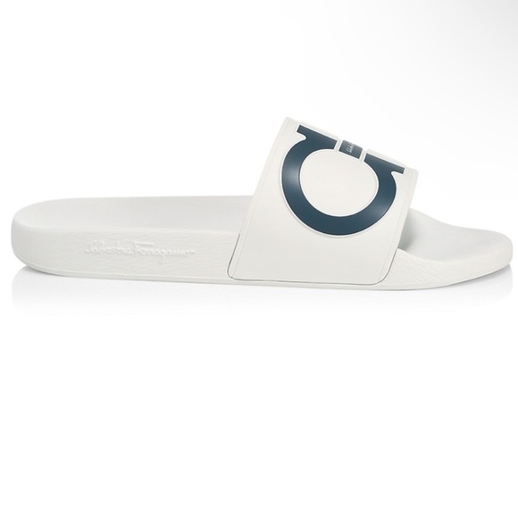 Salvatore Ferragamo Groove Slides White/Blue Men’s Size 10 $295 - Picture 1 of 7